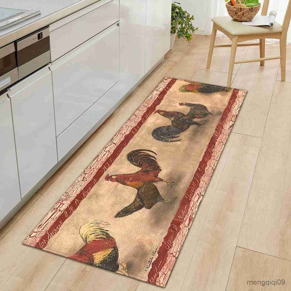 Alfombras Vintage Gallo Animal Pintura al óleo Alfombra de cocina Dormitorio Pasillo Tira larga Alfombra antideslizante Sala de estar Alfombra Decoración para el hogar R230802