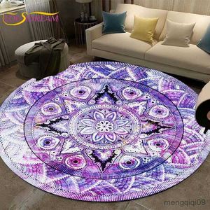 Tapis Vintage Tapis Rond Géométrique Tapis Floral pour Salon Cuisine Salle À Manger Décorations Entrée Tapis Rond R230726