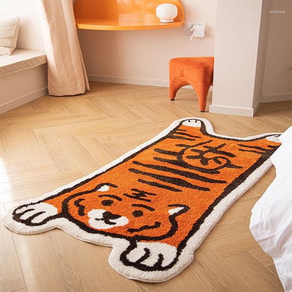 Tapis tapis de bain absorbant l'eau tapis imprimé tigre pour salon mignon dessin animé vache chambre tapis anti-dérapant chevet enfants sol