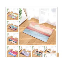 Tapis Aquarelle Soleil Paysage Peinture Série Non Slip Tapis De Douche Salle De Bains Tapis Tapis De Bain Décoration De La Maison Étage Cuisine Drop De Dhvgu