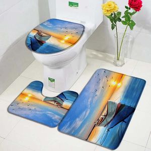 Tapijten waterval landschap bad matten set schemering oceaan herfst bos bos natuur landschap tapijt badkamer decor tapijt niet slip toilet deksel mat