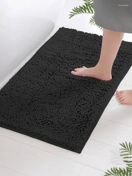 Alfombras impermeables de cocina alfombra para piso anti -slip de entrada para chenilla chenille agua absorbente de baño alfombra de baño toliet gris negro