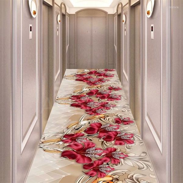 Alfombras Vestíbulo de boda Alfombra de rosas florales Corredores de pasillo Manta de mesa de café Cojín de estilo pastoral Pasillo Decoración antideslizante