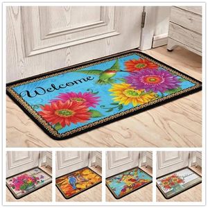 Tapijten welkom deur mat kolibris Gerberas print indoor buiten tapijt non slip home decor tapijten voor ingang slaapkamer badkamer keuken