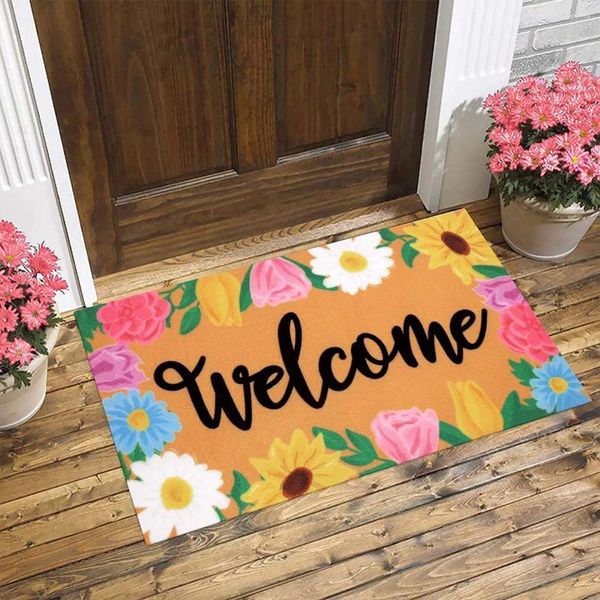 Carpets Welcome Door Mat Cuisine Absorbant Planchers de printemps Carpet Fleur Papine DÉCOR DÉCORT DE LA MAISON 45X75CM