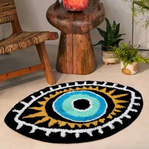 Carpets White Evil Eye Rapis de bain Baignoire Mat de bain sans glissement Mat à glissement Absorbant Tufted Kids Bathroom Washable Eye en forme de sol Shaggy Tapis pour animaux de compagnie