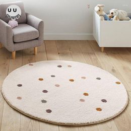 Tapis Tapis moelleux blanc pour salon Points ronds Chambre à coucher Furry Nursery Tapis de jeu en peluche doux pour enfants