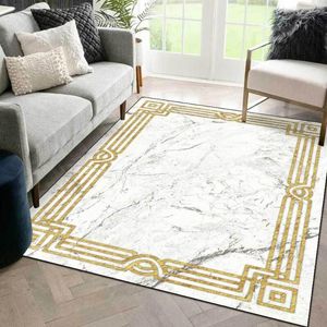 Tapijten wit marmeren tapijt 3d Noordse moderne gouden frame woonkamer tapijt zachte donzige mat slaapkamer corridor badkamer vloer anti-slip