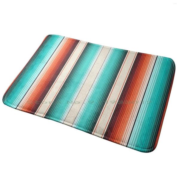 Tapis blanc Turquoise et Orange brûlé, couverture Serape du sud-ouest à rayures, paillasson de porte d'entrée, tapis de bain désert