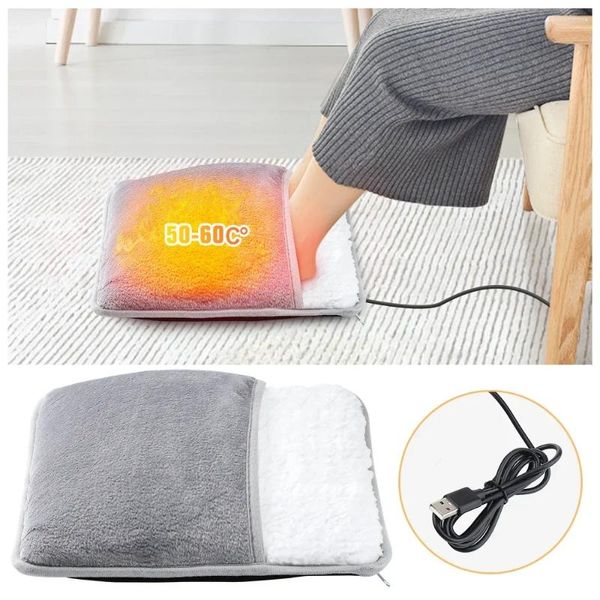 Tapis chauffant électrique pour pieds d'hiver, chargement USB, peluche douce, lavable, améliore le sommeil, tapis chauffant pour la maison