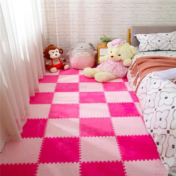 Alfombras Alfombra de lana Dormitorio lleno de lindas niñas Atrium Wind Net Red Floor Mats 10pcs Empalme Hogar