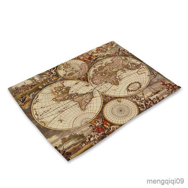 Tapis Carte Du Monde Motif Creative Coton Lin Table pour Ensemble De Table Accessoires De Maison Dîner Cuisine Pad Café Coaster Tapis R230728