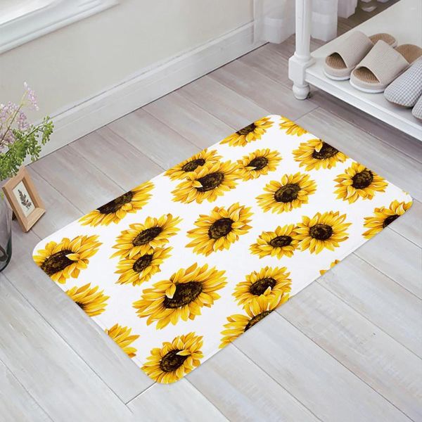 Alfombras Flor amarilla Girasol Alfombra de piso blanca Puerta de entrada Sala de estar Alfombra de cocina Alfombra antideslizante Baño Felpudo Decoración del hogar