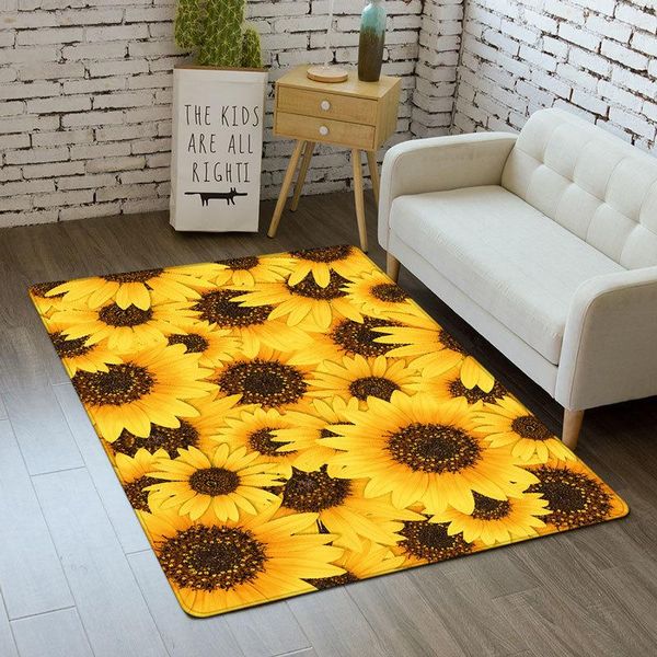 Tapis jaune tournesol motif doux anti-dérapant flanelle tapis anti-dérapant tapis de sol tapis salon chambre décor tapis pour