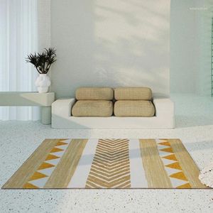 Tapis jaune blanc tapis en peluche pour chambre à coucher motif géométrique nordique salon canapé table basse tapis de sol tatami décor à la maison