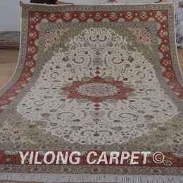 Tapis yilong 10'x14 'tapis de laine orientale traditionnelle persane tapis de zone beige exquise (1491)