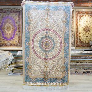 Carpets Yilong 3'x5 'Tabriz Silk Carpet Blue Bleu exquis Handmade Turkish Turkish (ZQG534A)