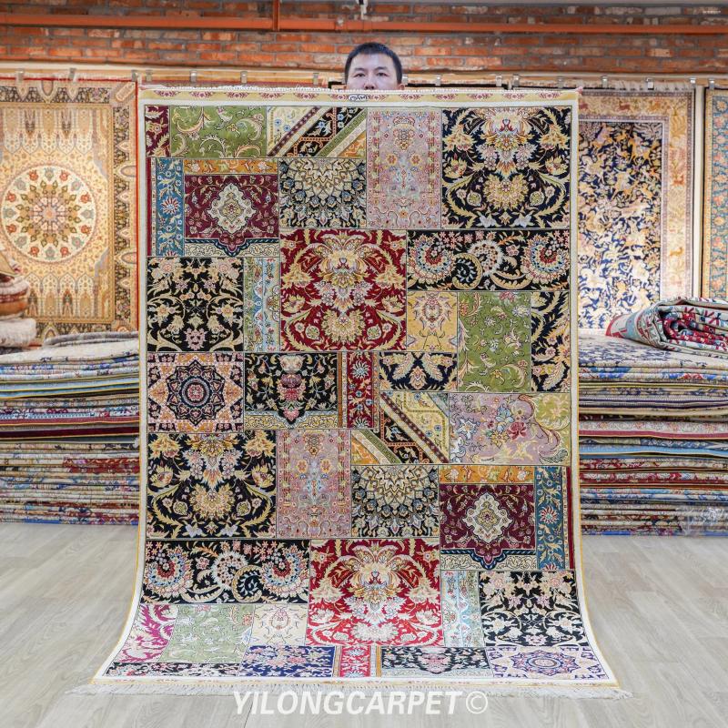 Carpets Yilong 4'x6' Persian Patchwork Design Hand Knitted Silk Rug For Sale (TJ450A)