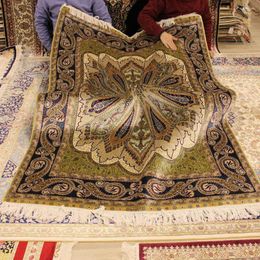 Tapijten yilong 4'x6 'Perzische zijden tapijten handgemaakte pauwontwerp hand geknoopt 0626