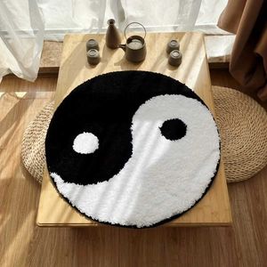 Carpets Yin et Yang Symbole Cercle du cercle Soft Soft Tapis Black and White Circle Digital Carpet pour chambre à coucher avec caractéristique chinoise