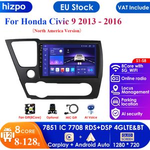 Carplay 4G-LTE 2din voor Honda CIVIC 9 2013-2016 Android 12 Auto Stereo Radio Multimedia Video Player Navigatie GPS hoofd Unit DSP
