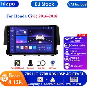 Carplay 4G-LTE Android 12 Autoradio Radio voor Honda Civic 10th 2017 - 2021 Multimedia Video Player Navigatie GPS DSP Audio RDS