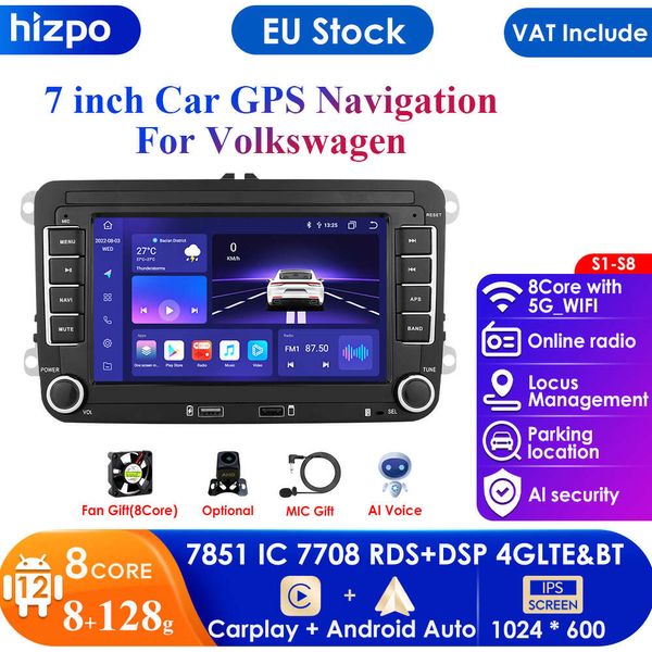 Carplay Android 12 autoradio GPS pour VW Polo Golf 5 6 Plus Passat B6 Jetta Tiguan Touran Sharan Scirocco Caddy siège vidéo stéréo