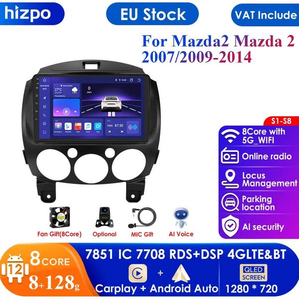 Carplay Auto 4G voiture Android Radio lecteur multimédia pour MAZDA Mazda2 2007 - 2014 GPS Navigation 2din 2 Din Autoradio unité principale