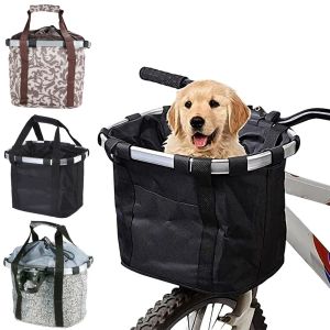 Porte-vélo panier avant vélo petit chien de compagnie pochette de transport 2 en 1 détachable VTT vélo guidon Tube suspendu pli sac à bagages 5KG charge