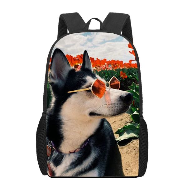 Portador lindo divertido mascota perro impresión niños niñas mochila escolar niños bolsa de libros adolescente casual bolsos de hombro mujeres hombres mochila de viaje diario