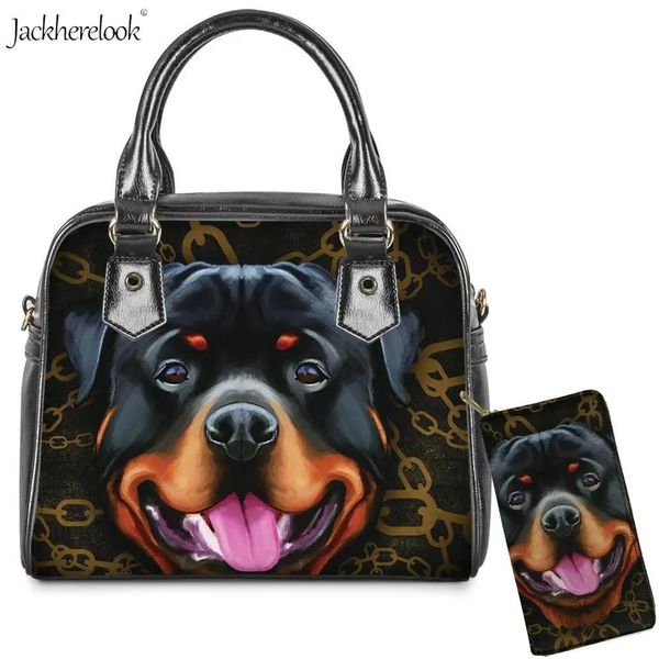 Carrier Jackherelook sac à bandoulière en cuir PU pour dame 2 pièces/ensemble Rottweiler chien sac de messager pour animaux de compagnie noir sacs à main et portefeuille imprimés animaux