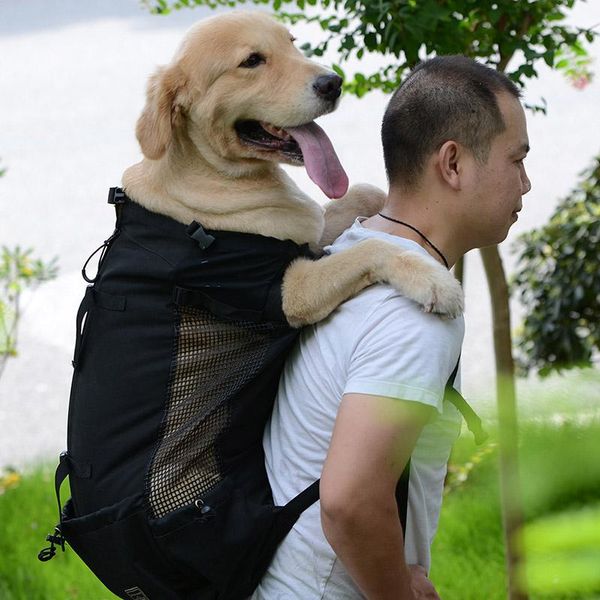 Bolsa de transporte para perros grande, mochila de viaje para mascotas, mochila con cabeza de perro hacia fuera, bolso de hombro doble transpirable, mochila para senderismo y bicicleta al aire libre