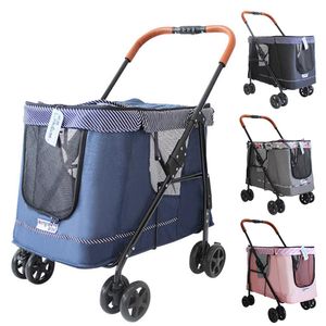 Transporteur pour animaux de compagnie, poussette pliable pour chien, Buggy pour bébé, nouveau-né, sac de rangement pour brouette, freins pivotants détachables, roues de chariot