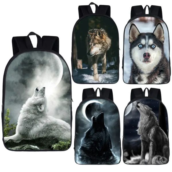 Carrier Wolf/Husky Dog Print Mochila Hombres Mujeres Mochila Casual Niños Mochilas Escolares para Adolescentes Niñas Niños Mochila Mochila para Estudiantes