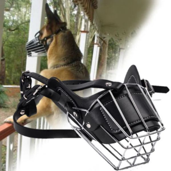 Muselière Anti-aboiement pour chien, panier en métal et cuir, sécurité à mâcher pour grand chien, Amstaff Pitbull Bull Terrier, 2020