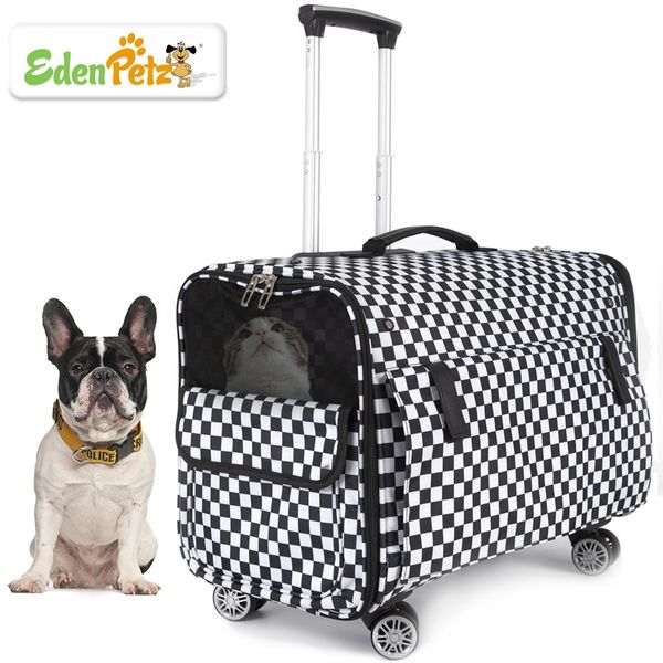 Transporteurs Grand chariot pour chien de compagnie charge 15KG 4 roues universelles poussette pour animaux de compagnie sac de transport pour chien chat valise à roulettes pour grand étui de voyage pour animaux de compagnie