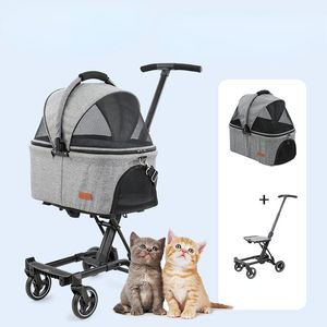 Transporteurs Poussette de luxe pour animaux de compagnie pour chiens détachable pliable transport portable respirant coupe-vent chat et chien à quatre roues