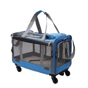 Nouveau boîtier de chariot portable pour animaux de compagnie roue universelle détachable respirant pliable sac de voyage de grande capacité sac en maille respirant pour animaux de compagnie