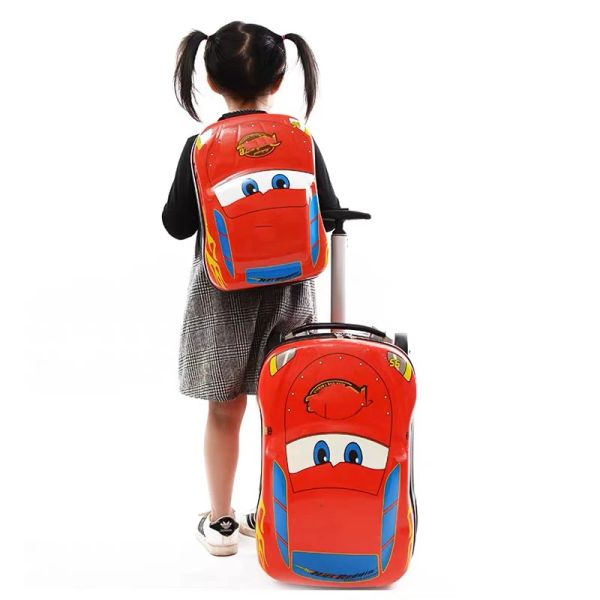 Carry-ons 3d Car enfants de voyage bagages sur roues Varignes enfants Cartoon Travel Trolley Suitcase For Boys Suitcase Kids Rolling Luggage