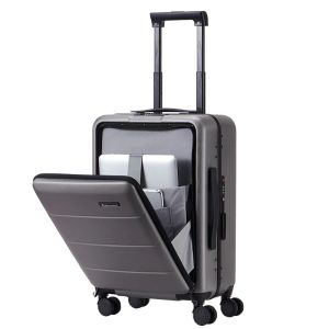 Carry-ons aluminium frame trolley bagage op wielen zakelijke koffer met laptop tas rits instapcabine tas