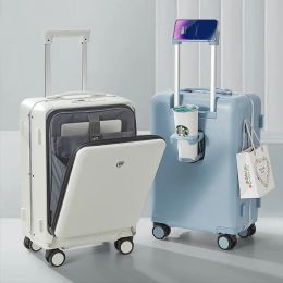 Transport de bagages de transport avec roues à l'avant ouverture roulante bagage mot de passe de voyage de voyage sac de valise fashion interface usb chariot