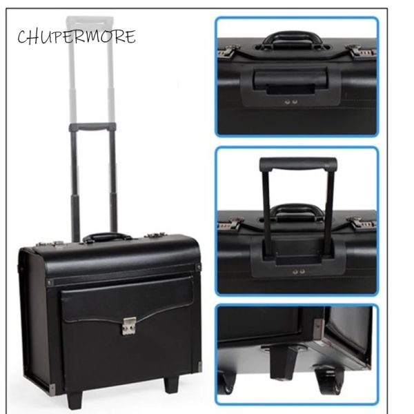 Carry-ons Chupermore PU Rolling Luggage Spinner Women Case Cosmetic Case de maleta