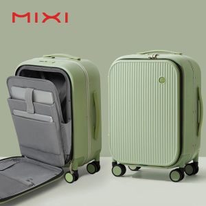 Carry-ons Mixi 2023 Nouveaux hommes 18 '' 20'''Carry sur la valise Cadre d'aluminium Avant Laptop Pocket Buggage 100% PC TSA Lock Roues Spinner Wheels