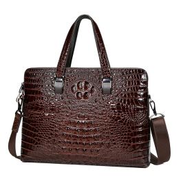 Carry-ons Real Cuir Crocodile Motspèdes Sac de valise masculine Sac d'affaires Double fermeture à glissière Sac à bagages de tête