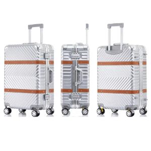 Carry-ons vintage bagage stille universele wiel mode dame 24 inch aluminium frame trolley koffer 29 