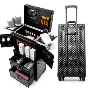 Carry-ons Femmes de grande capacité Tralley Cosmetic Case Rolling Sac à bagages, boîte à outils de maquillage des ongles, Salons de beauté multicouche Salons Trolley