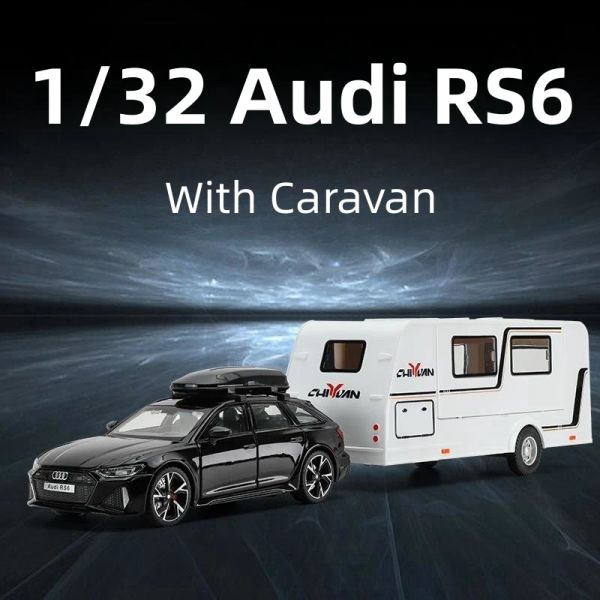 Voitures 1/32 Audi RS6 avec voiture de tournée RV Caravan Diecast Alloy Metal Minion Mode Pull Back Sound Light Collection Gift For Boy