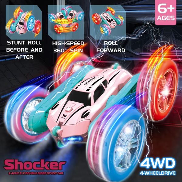 Coches 2,4G RC coche acrobático niños doble cara Flip coche de Control remoto rotación de 360 grados todoterreno Rc coches de derrape para niñas rosadas Juguetes