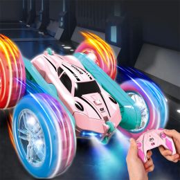 Coches Coche De Control Remoto Fresco Coche De Acrobacias Rc Para Niños Rueda Ligera Brazo Balancín Transformador Abatible De Doble Cara 2.4G Regalo De Coche De Doble Cara