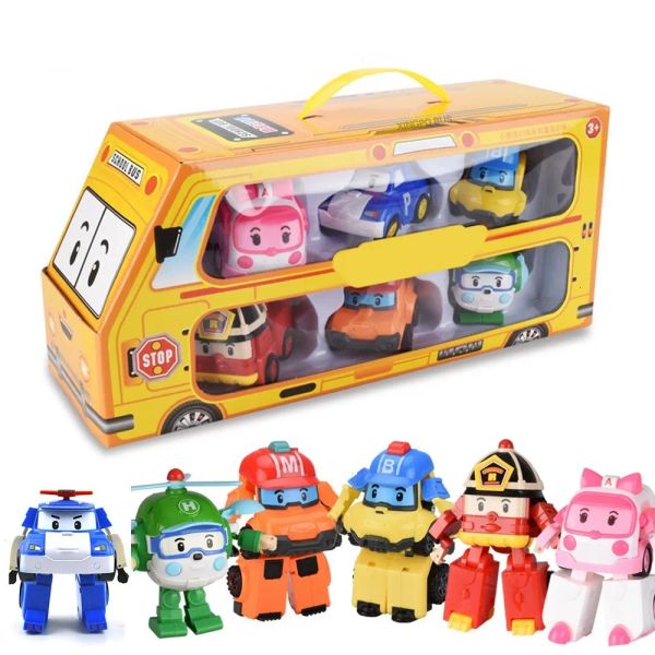 Voitures moulées modèles de voitures ensemble de 6 pcs polies goard kids robot jouet transform véhicule dessin animé anime d'action silhouette toys for children gift kuguet